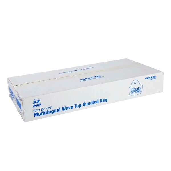 Amercareroyal Royal 19"x18"x9.5" 1 Mil Multilingual Wave Top Handled Bag, PK500 RPWB1918HD - main